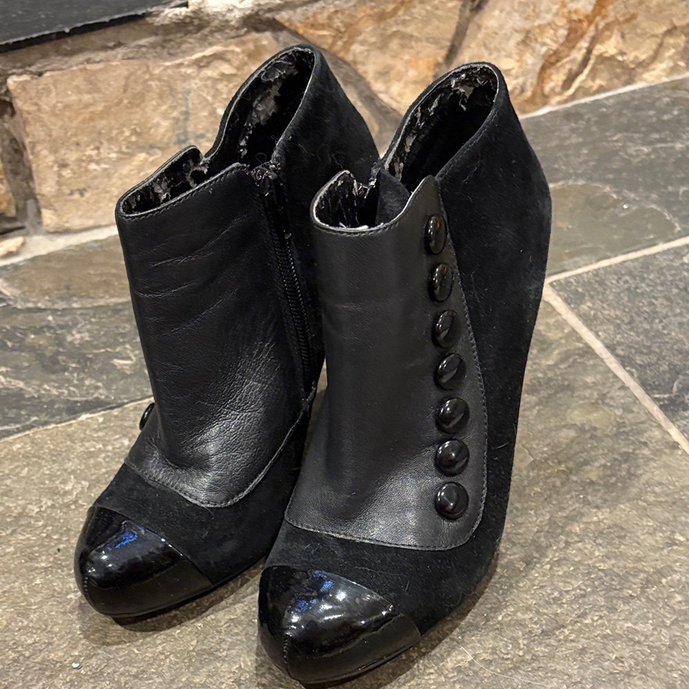 Gianni Bini Leather Front Buttoned Ankle Booties